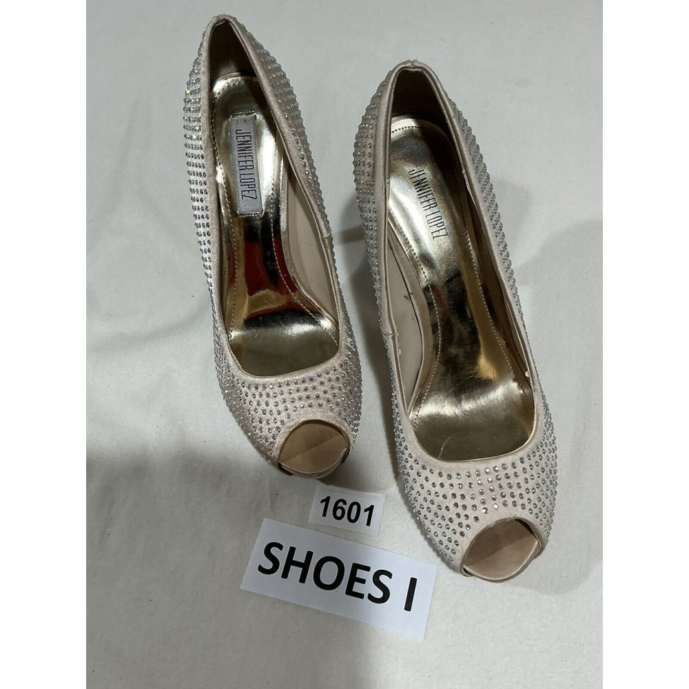Woman’s Jennifer Lopez Bling Blush Peep Toe Platform Stiletto Heels 8 M